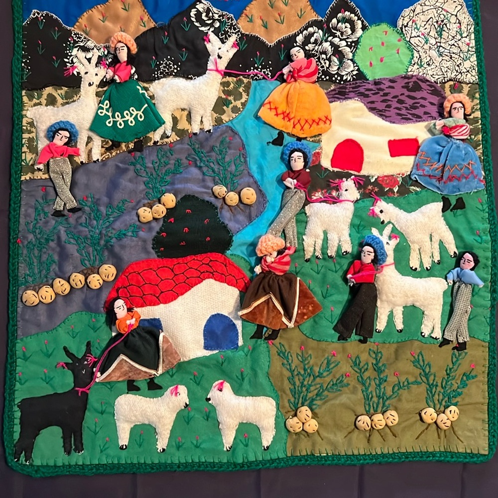 Handmade Folk Art Embroidered Tapestry
